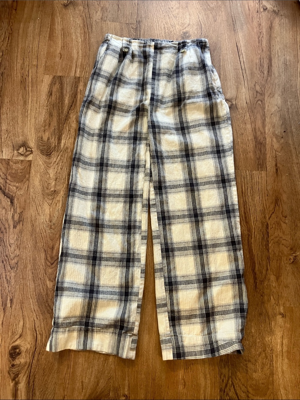 NATIVE YOUTH Cream & Black Plaid Elastic Waist cotton Pants medium